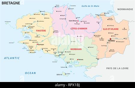 brittany administrative and political vector map Stock Vector