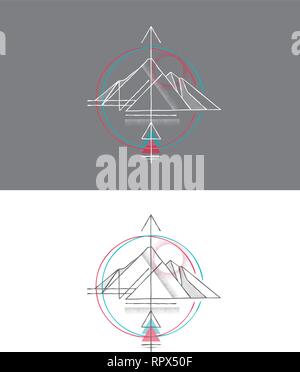 Hand drawn vector illustration or drawing of an abstract mountain and arrow Stock Vector
