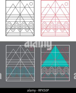 Hand drawn vector illustration or drawing of some abstract mountains and water Stock Vector