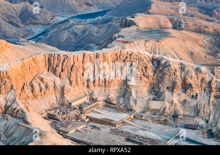 Aerial view of Mortuary Temple of Hatshepsut ,Egypt Stock Photo