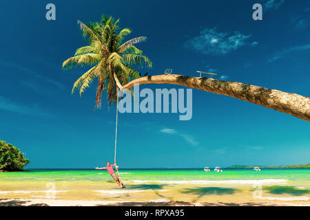 Man on beach. Active lifestyle traveler people enjoying summer travel vacation by the ocean Stock Photo