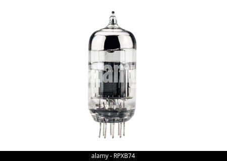 vintage audio amplifier tube isolated on white Stock Photo