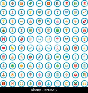 100 care and help icons set, cartoon style Stock Vector