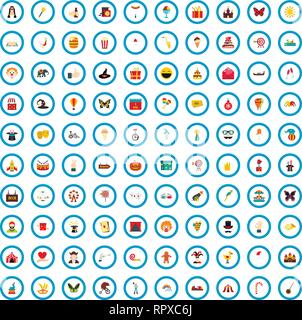 100 carnival icons set, flat style Stock Vector