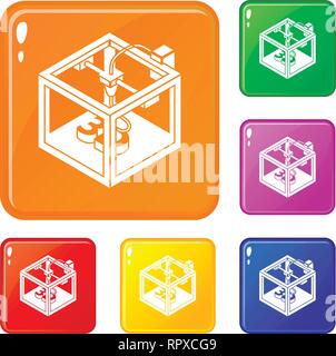 Three d printer icons set vector color Stock Vector