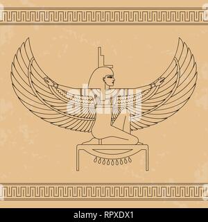The Egyptian goddess Isis and set of Egypt hieroglyphs. Animation portrait of the beautiful Egyptian woman. Vector illustration isolated on background Stock Vector