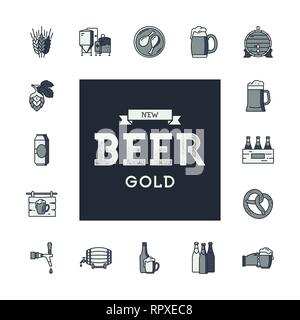 Set of beer icons in retro style. Logo for pub, bar, craft beer brewery. Stock Vector