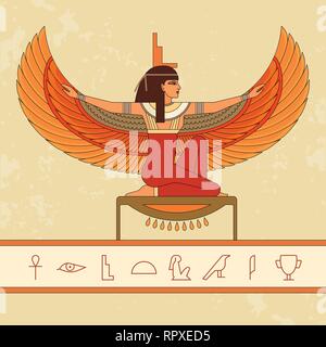 The Egyptian goddess Isis. Animation portrait of the beautiful Egyptian woman. Stock Vector