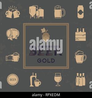 Set of beer icons in retro style. Logo for pub, bar, craft beer brewery. Stock Vector