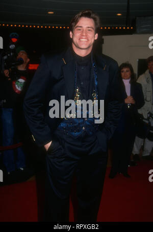 WESTWOOD, CA - JANUARY 25: Actor Jim Carrey attends Warner Bros. Pictures' 'Ace Ventura: Pet Detective' Premiere on January 25, 1994 at Mann Bruin Theatre in Westwood, California. Photo by Barry King/Alamy Stock Photo Stock Photo