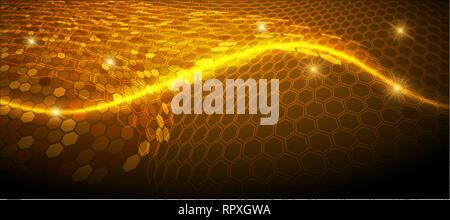 Glowing background with hexagon pattern surface. Network connection. Stock Vector