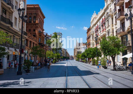 Seville is the capital and largest city of the autonomous community of Andalusia and the province of Seville, Spain. Stock Photo