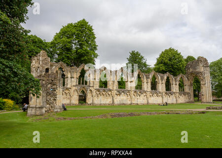 The Abbey of St Mary, a ruined Benedictine abbey in Museum Gardens, City of York, UK.