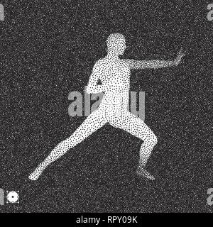 Fighter. Sports concept. 3D model of man. Black and white grainy design. Stippling effect. Vector illustration. Stock Vector