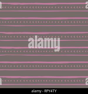 Vector seamless pattern with handdrawn stripes and lines . Hand drawn pink stripes and lines on purple background. Stock Vector