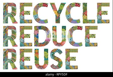 Reduce, reuse, recycle sign set. Three different green gradient recycle,  reduce, reuse icons. Ecology, sustainability, conscious consumerism, renew,  concept. Vector illustration, flat style, clip art. Stock Vector