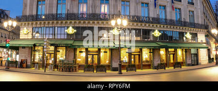 The famous cafe de la Paix located near opera house -Garnier palace in Paris, France. It had been inaugurated on May 5th , 1862. Stock Photo