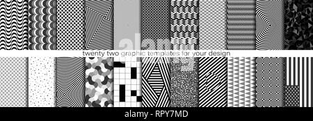 A collection of black white and gray geometric patterns for the background. In a classic and modern, fashionable style. 10 of which are seamless. Stock Vector