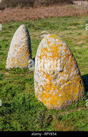 Menhir stones from the bronze age at Archeological site of Tamuli, Sardinia island, Italy Stock Photo