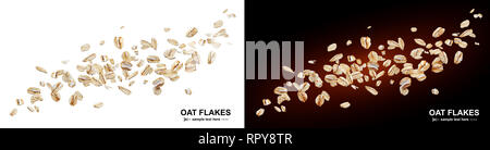 Flying oat flakes isolated on white and black backgrounds Stock Photo