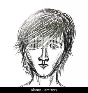 Black and white painted portrait of a man. The picture is drawn with a pencil. Stock Vector