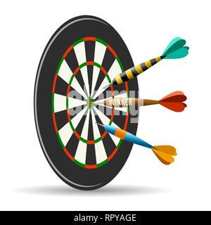Darts board with three darts. Goal target competition concept. Vector illustration Stock Vector