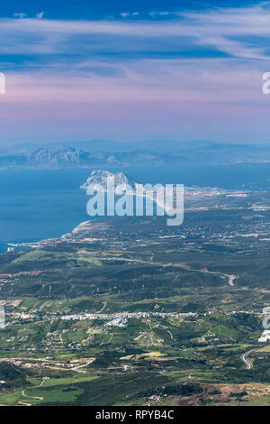 Fantastic view of the Strait of Gibraltar from Sierra Bermeja, Estepona, Malaga, Spain Stock Photo