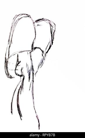 Slippers worn on legs that is lifted up. The picture is drawn with a pencil. Stock Vector