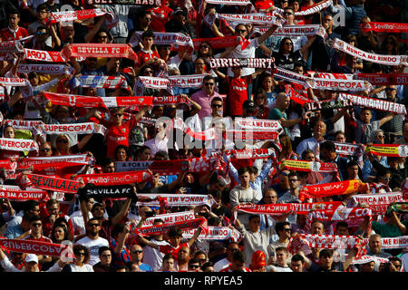 Sevilla FC fans are seen during the La Liga match between Sevilla FC and Futbol Club Barcelona at Estadio Sanchez Pizjuan in Seville, Spain. ( Final score; Sevilla FC 2:4 Futbol Club Barcelona ) Stock Photo