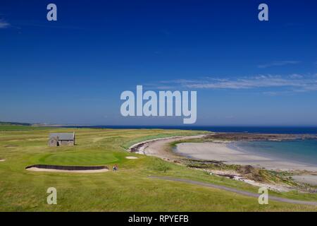 Balcomie Sands Beach and Crail Golf Society on a Sunny Summers Day, Craighead, Fife, Scotland, UK. Stock Photo