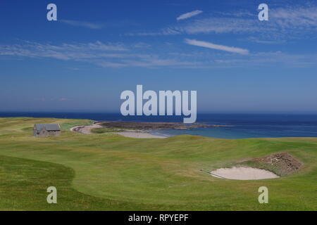 Balcomie Sands Beach and Crail Golf Society on a Sunny Summers Day, Craighead, Fife, Scotland, UK. Stock Photo