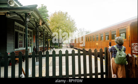 Beimen Railway Station, Chiayi - 23 Feb, 2019: Alishan Railway, has drawn a period of ups and downs of forestry stories. After the bustling, what happ Stock Photo