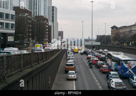 Road traffic accident on M8 Motorway at Charing Cross in Glasgow on Saturday 23rd February 2019. Stock Photo