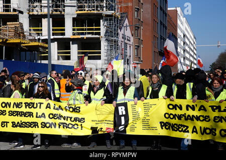 Brussels, Belgium. 23rd February 2019. People take part in a protest march of the yellow vests against government's policy . Alexandros Michailidis/Alamy Live News Stock Photo