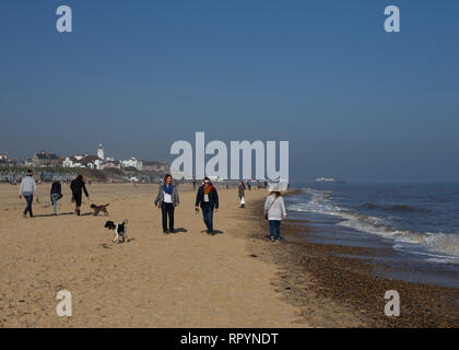 Southwold, Suffolk, UK. 23rd February, 2019. A beautiful sunny Saturday in February at Southwold beach on the Suffolk coast, UK Credit: Anna Partington/Alamy Live News Stock Photo