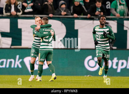 BUDAPEST, HUNGARY - JULY 24: Davide Lanzafame of Ferencvarosi TC #10  celebrates his goal among Tokmac Chol Nguen of Ferencvarosi TC #93, Ihor  Kharatin of Ferencvarosi TC (l2), Gergo Lovrencsics of Ferencvarosi