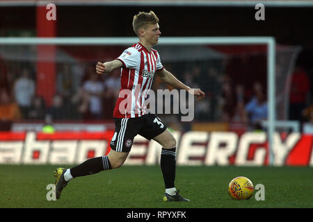 London, UK. 23rd Feb, 2019. Jan Zanburea of Brentford in action. EFL Skybet championship match, Brentford v Hull City at Griffin Park on Saturday 23rd February 2019 . this image may only be used for Editorial purposes. Editorial use only, license required for commercial use. No use in betting, games or a single club/league/player publications. pic by Steffan Bowen/Andrew Orchard sports photography/Alamy Live news Credit: Andrew Orchard sports photography/Alamy Live News Stock Photo