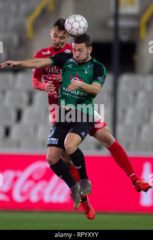 Bruges, Belgium. 23rd Feb, 2019. BRUGES, BELGIUM - Februari 23 : Zarko Tomasevic of Kv Oostende and Kylian Hazard of Cercle fight for the ball during the Jupiler Pro League matchday 27 between Cercle Brugge and KV Oostende on Februari 23, 2019 in Bruges, Belgium. (Photo by Frank Abbeloo Credit: Pro Shots/Alamy Live News Stock Photo