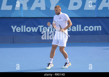 February 23, 2019 - Delray evans Beach, Florida, United States - February, 23 - DELRAY EVANS Beach: Daniel Evans(GBR) and John Isner(USA) split sets at the 2019 DELRAY EVANS Beach Open by Vitacost.com in DELRAY EVANS Beach, FL. Credit: Andrew Patron/ZUMA Wire/Alamy Live News Stock Photo