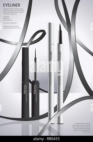 Cosmetic Eyeliner with Packaging Poster Design Vector Illustration Stock Vector