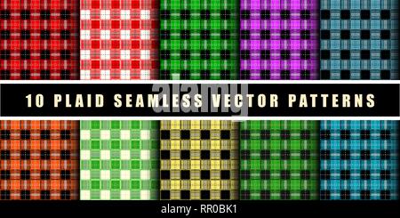 Set Lumberjack colorful tartan Plaid Pattern. Template for Clothing Fabrics. Seamless Vector Pattern. Trendy Colors Palettes of 2019 Season. eps 10 Stock Vector