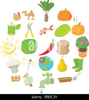 Barnyard icons set, cartoon style Stock Vector