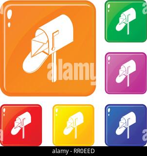 Open house postbox icons set vector color Stock Vector