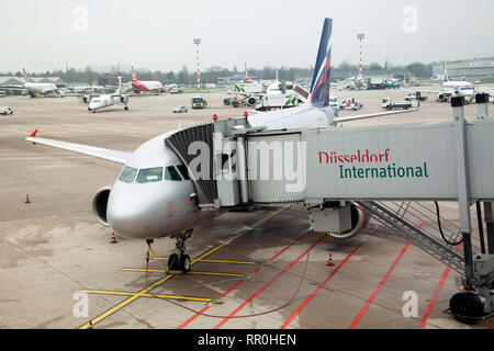 Aircraft Airbus A319 of Aeroflot airline boarding at the airport in Dusseldorf city, Germany Stock Photo