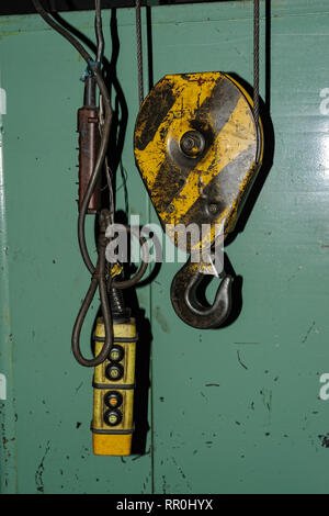 Close up crane hook for overhead crane in factory Stock Photo