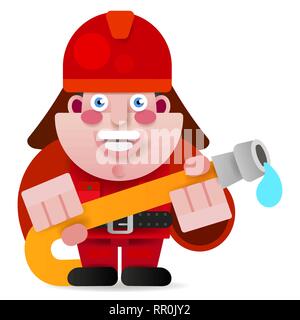 Firefighter Ready To Get Started Vector Illustration On White Background. Stock Vector