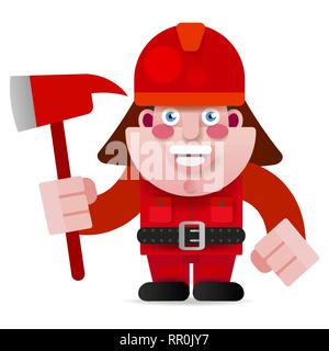 Firefighter Ready To Get Started Vector Illustration On White Background. Stock Vector