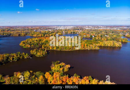 Canadian autumn, Rivière-des-Mille-Îles, Quebec, Canada, aerial view Stock Photo