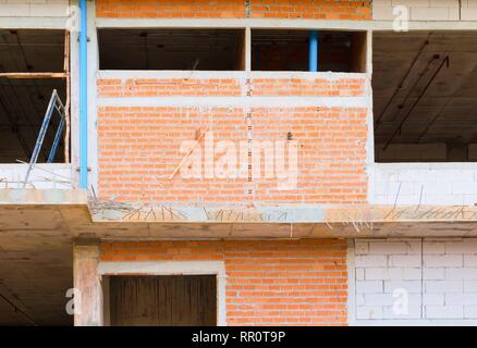 wall made brick construction site outside in building high with copy space add text Stock Photo