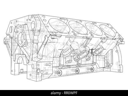 Engine Block Sketch Vector Rendering Of 3d Drawn Draw Auto Vector